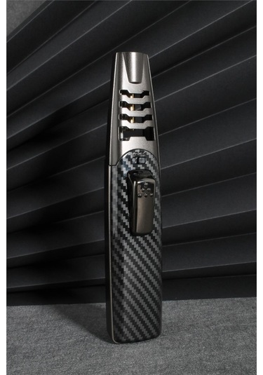 Silvio Monetti Siyah Renk Güçlü Karbon Desen Metal Başlık Pürmüz Gazlı Çakmak 24csm898mr01