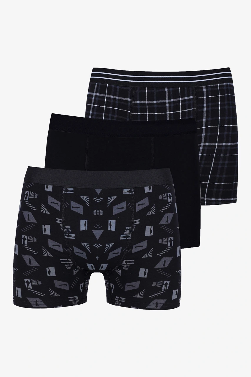 Erkek Üçlü Pamuklu Likralı Boxer Ko9003bx Siyah