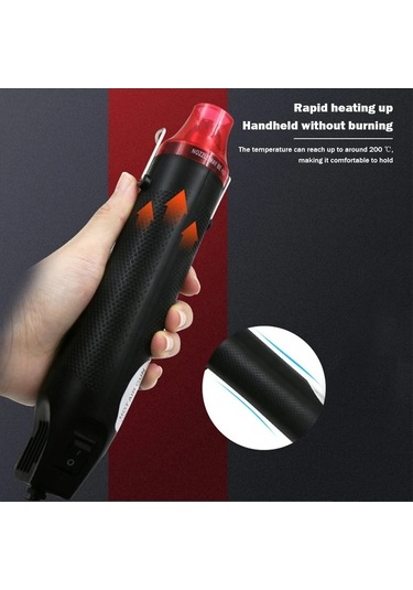 Createtech Elektrikli Sıcak Hava Tabancası 300w, Mini El Isı Aleti, Amerikan Prizli, Siyah Model