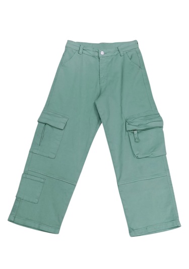 Kız Çocuk /erkek Çocuk Çift Kargo Cepli Bol Paça Model Yeşil Renk Pantolon Yeşil