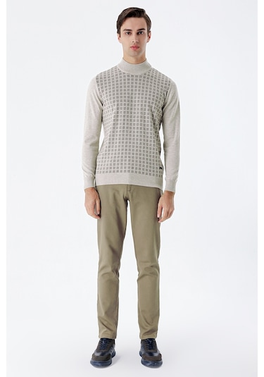 Camel Desenli Armürlü Pamuklu Yan Cepli Slim Fit Dar Kesim Casual Pantolon 1003235120-camel Camel