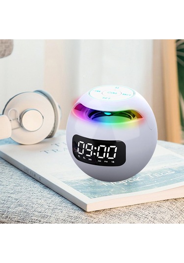 Dolıty Mini Ev Bluetooth Kablosuz Hoparlör Çalar Saat Beyaz-b