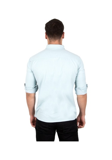 Deepsea Erkek Mint Yeşili Fitilli Çıtçıtlı Kot Gömlek 300421 Mint