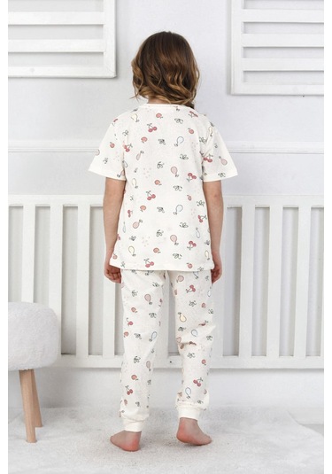 Kısa Kollu Meyve Desenli Kız Çocuk Pijama Takımı Beyaz