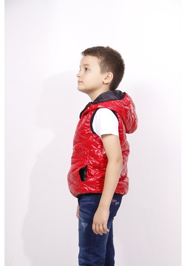 Toontoy Erkek Çocuk Kapşonlu Parlak Yelek Kırmızı