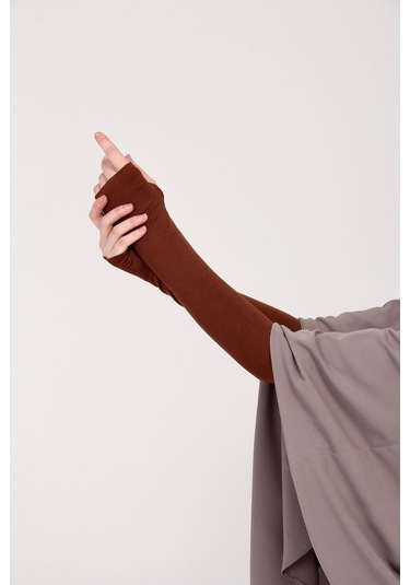 Parmak Geçmeli 45cm Likralı Penye Kolluk 1 Çift Çikolata