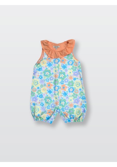 İnce Dokuma Fırfırlı Çiçek Desenli Yazlık Kız Çocuk Bebek Tulum Çok Renkli