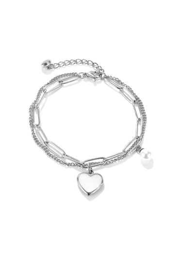 Gümüş Opk Çift Katlı Aşk İnci Paslanmaz Çelik Bileklik Gümüş