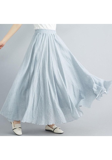 Yaz Sonbahar Kadın Etek Edebi Büyük Boy Pamuk Keten Yarım Etek Elastik Bel Keten A-line Etek Uzun Bölüm Saf Renk Rüzgar Salıncak Etek Açık Gri