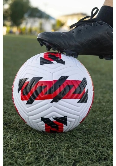 Kırmızı Yeni Desenli Futbol Topu 4 Astarlı No:5 480 Gr + Pompa Hediyeli X507 Kırmızı - Beyaz
