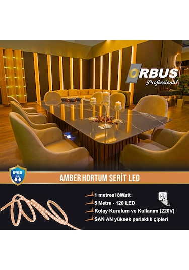 Orbus Amber Hortum Şerit Led 8w - 5 Metre