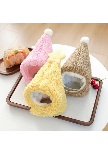 Elmpaly Küçük Köpekler İçin Çift Katlı Polar Astarlı Sarı Kış Şapkası