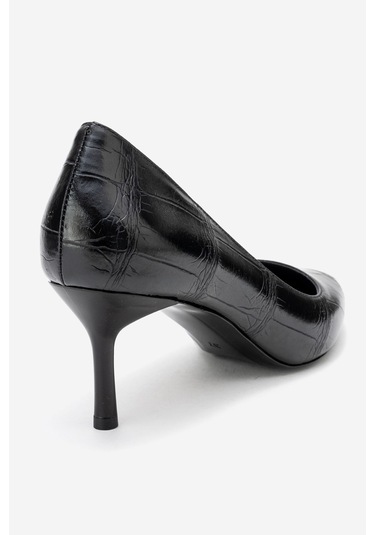 Dericlub Kadın Sivri Burun Croko Stiletto Vegan Deri Zy 4019 Croko Siyah