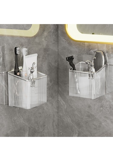 Geeroyoo Banyo Duş Odası Makyaj Tuvalet Mendil Depolama Kutusu - Deliksiz Duvar Takımı Ev Kullanıma Uygun Siyah Gri Gümüş Renkli Dolap Gri - Siyah