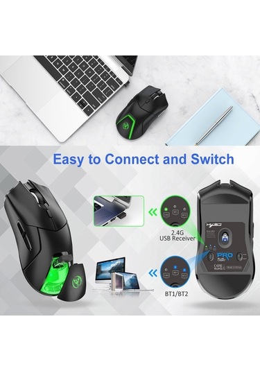 Novahub Hxsj T40 Kablosuz Fare - 4000dpi Rgb, Uzun Pil, 7 Tuşlu, Bluetooth 5.1, 2.4g, Ergonomik Design 001