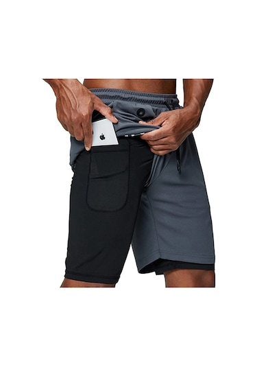 Mooly Unisex Koşu Ve Antrenman Sporcu Şortu 2 In 1 Antrasit