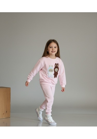 3 İplik Şardonsuz Labubu İkili Takım Pembe