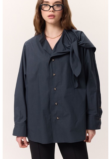 Bağlamalı Detaylı Tasarım Gömlek Lacivert Lacivert