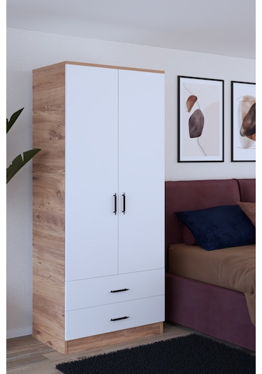 Abete Mobilya 2 Kapılı 2 Çekmeceli Gardırop / Atlantik Çam-beyaz