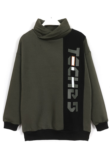 Uzun Kollu Boğazlı Erkek Çocuk Sweatshirt Haki 001-0002001 Haki - Siyah