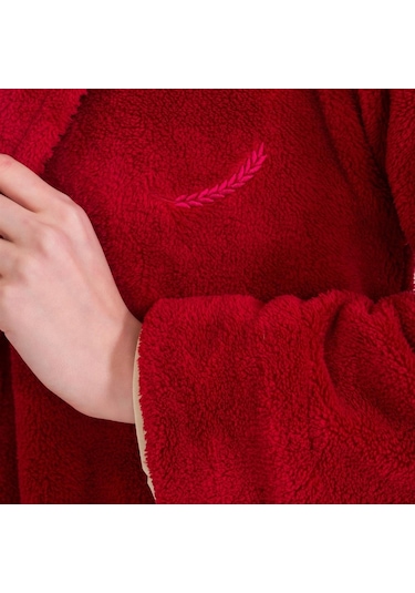 Kadın Welsoft Şal Yaka Polar Sabahlık Bordo