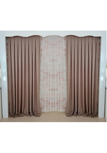 Bronz Renkfon Kadife Perde Çift Kanat 1/3 Sık Pileli Dikim V-08 Bronz