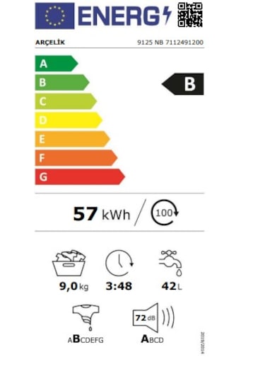 Arçelik 9125 NB 1200 Devir 9 KG Çamaşır Makinesi