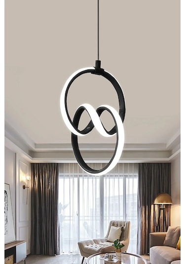 Modern Siyah Kasa Beyaz Işık Imza Ledli Avize Siyah