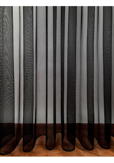 Hilal Petek Zemin Grek Ölçünüze Özel Dikim Tül Perde Siyah