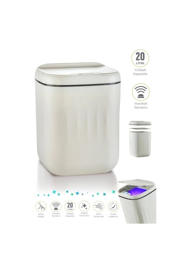 Akıllı Teknolojik Antibakteriyel Sensörlü Çöp Kovası 20 Litre Beyaz