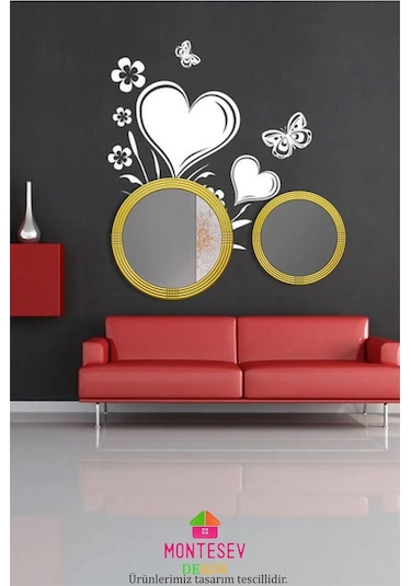 Safir Gold Dekoratif Ahşap İşlemeli Duvar Aynası İkili 56-43 Cm Altın