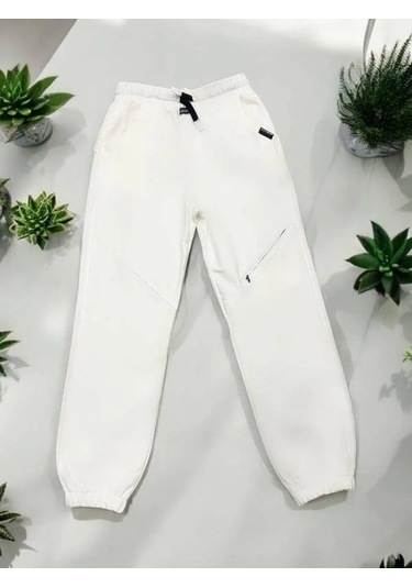 Erkek Çocuk Pamuklu Beli Lastikli Eşofman Alt-15127 Ekru