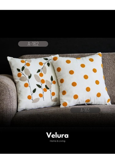 Dekoratif Kırlent & Pinterest Kırlent & Keten Kumaş - Nakış İşleme & A162-a163 Kırmızı - Turuncu