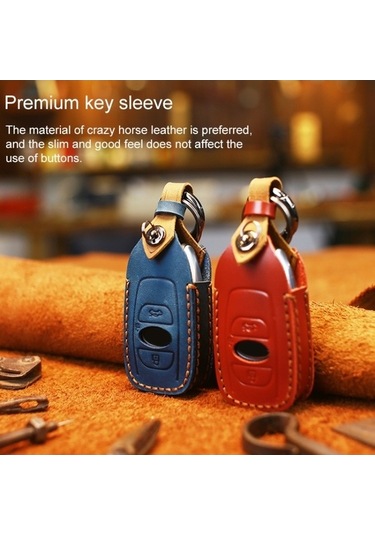 Tongxida Subaru Araba Sığır Derisi Deri Anahtar Koruyucu Kapak Kılıfı İçin Mavi
