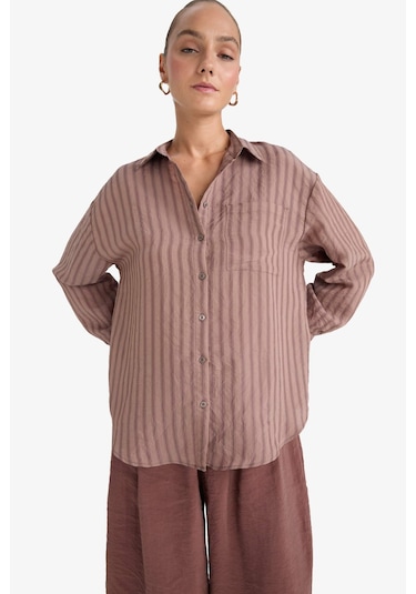 Defacto Oversize Geniş Kalıp Çizgili Modal Uzun Kollu Gömlek G0044ax25aubn558 Kahve Defacto Oversize Geniş Kalıp Çizgili Modal Uzun Kollu Gömlek G0044ax25aubn558 Kahve