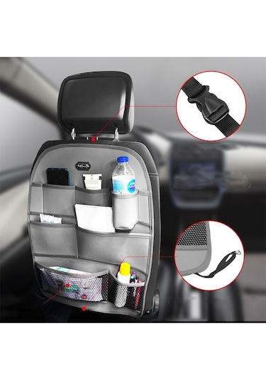 Volkswagen Caddy Araç İçi Deri Koltuk Arkası Organizer Düzenleyici Koruyucu Gri