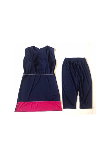 Kadın Japone Kollu Lacivert Tesettür Mayo Likralı Pedli Siyah