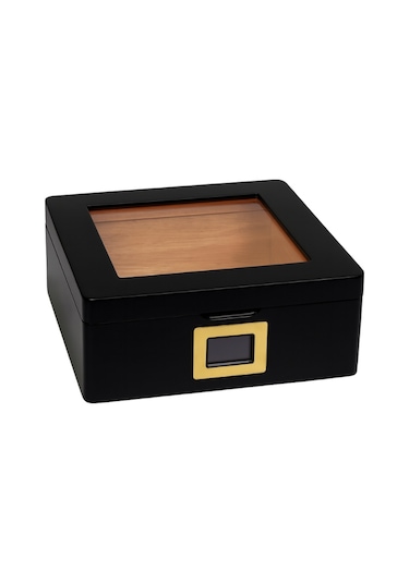 Premiumquality Siyah Camlı Sedir Küçük Humidor Puro Kutusu