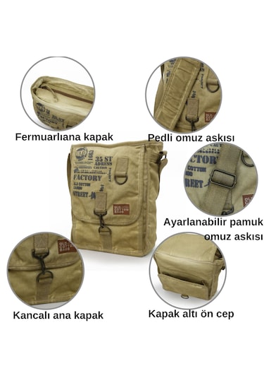 Old Cotton Cargo 8184 Camel Krem Salaş Kanvas Postacı Çantası Camel