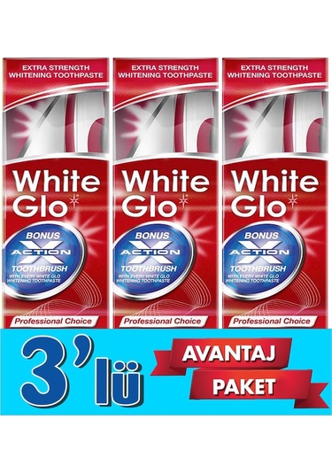 White Glo Ekstra Beyazlatıcı Diş Macunu 150 G + Diş Fırçası x 3