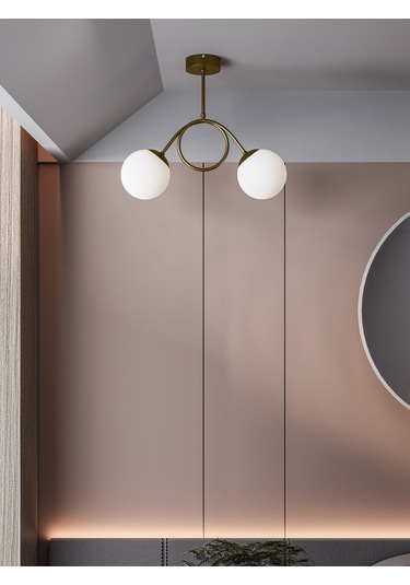Arven Modern Metal Gövdeli 2'li Cam Küre Avize Yay Formlu Aydın Metal