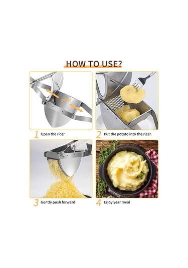 Moveevo Paslanmaz Çelik El Besin Presi - Püre Ve Bebek Yemeği İçin İnce Delikli, Kapaklı Ezme Aleti - Tek Parça Diğer