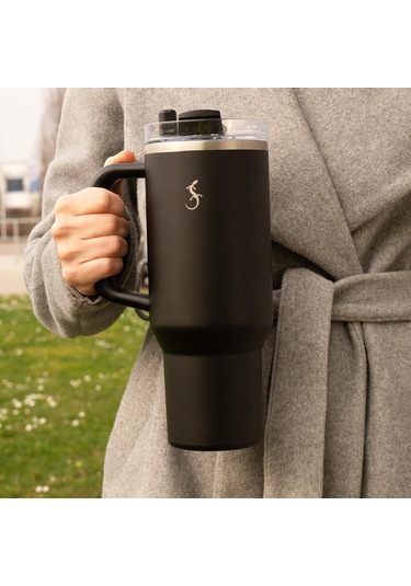 Lurch Big Cup 1.2 L, Paslanmaz Çelik Termos - Uzatılabilir Pipetli, Çift Cidarlı, Sızdırmaz Mat Siyah