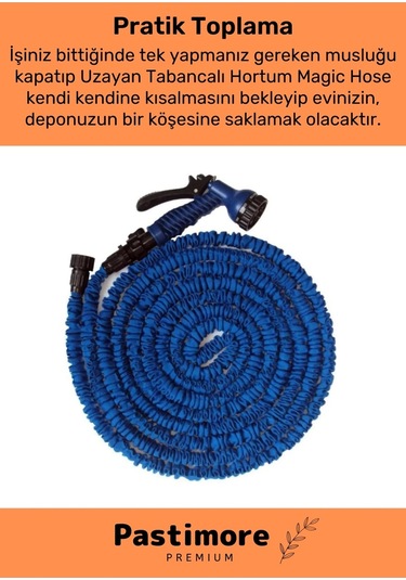 Dayanıklı Kırılmaz 3 Modlu Uzayan Bahçe Sulama Araç Yıkama Hortumu 30 Metre Mavi