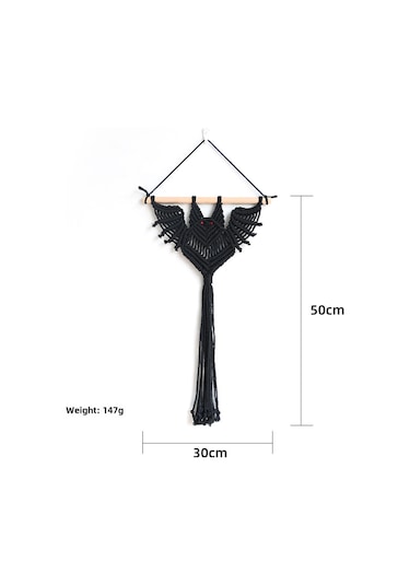 Geeroyoo El Dokuma Yemeni Kanatlı Figürlü Bitki Asma Ağı, Ev Dekoru Duvar Süsülü, Siyah Kısa Tip, Ev Ve Bahçe İçin Siyah