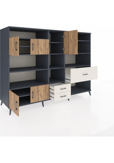 Kronos Dolap 13 Raflı 3 Çekmeceli 5 Kapaklı 220x59x163 Antrasit-ç Antrasit-çam/aytaşı