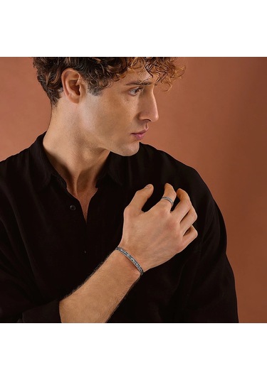 925 Ayar Gümüş Budizm Sembollü Unısex Kelepçe Bileklik Gümüş