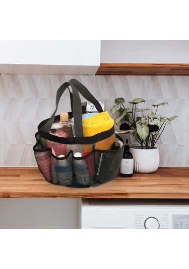 Kangvka Siyah 7 Cepli Çekirdekli Mesh Duş Sepeti, Su Geçirmez, Taşınabilir, Ev/banyo/spa Kullanıma Uygun, Dayanıklı Polyester Materyal Siyah