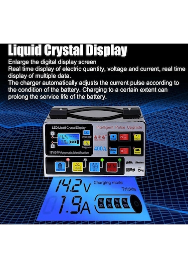 Ab Tak Yüksek Frekans Darbe Onarım Suv Kamyon Tekne Motosiklet Tam Otomatik Araç Akü Şarj Cihazı 12 V/24 V 220 W Yüksek Güç