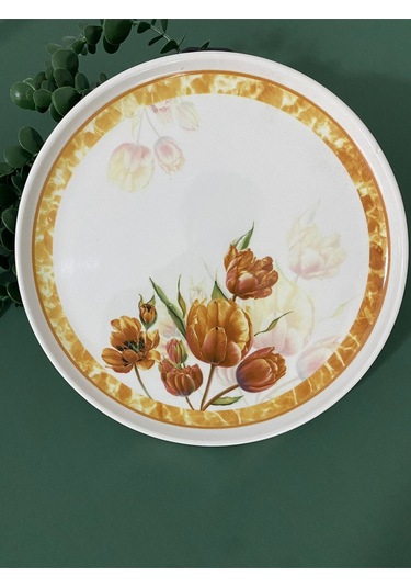 Vintage Lale Büyük Servis Tabağı Kızıl Kahve